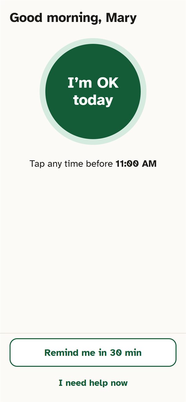 All Good Today with its I’m OK today button